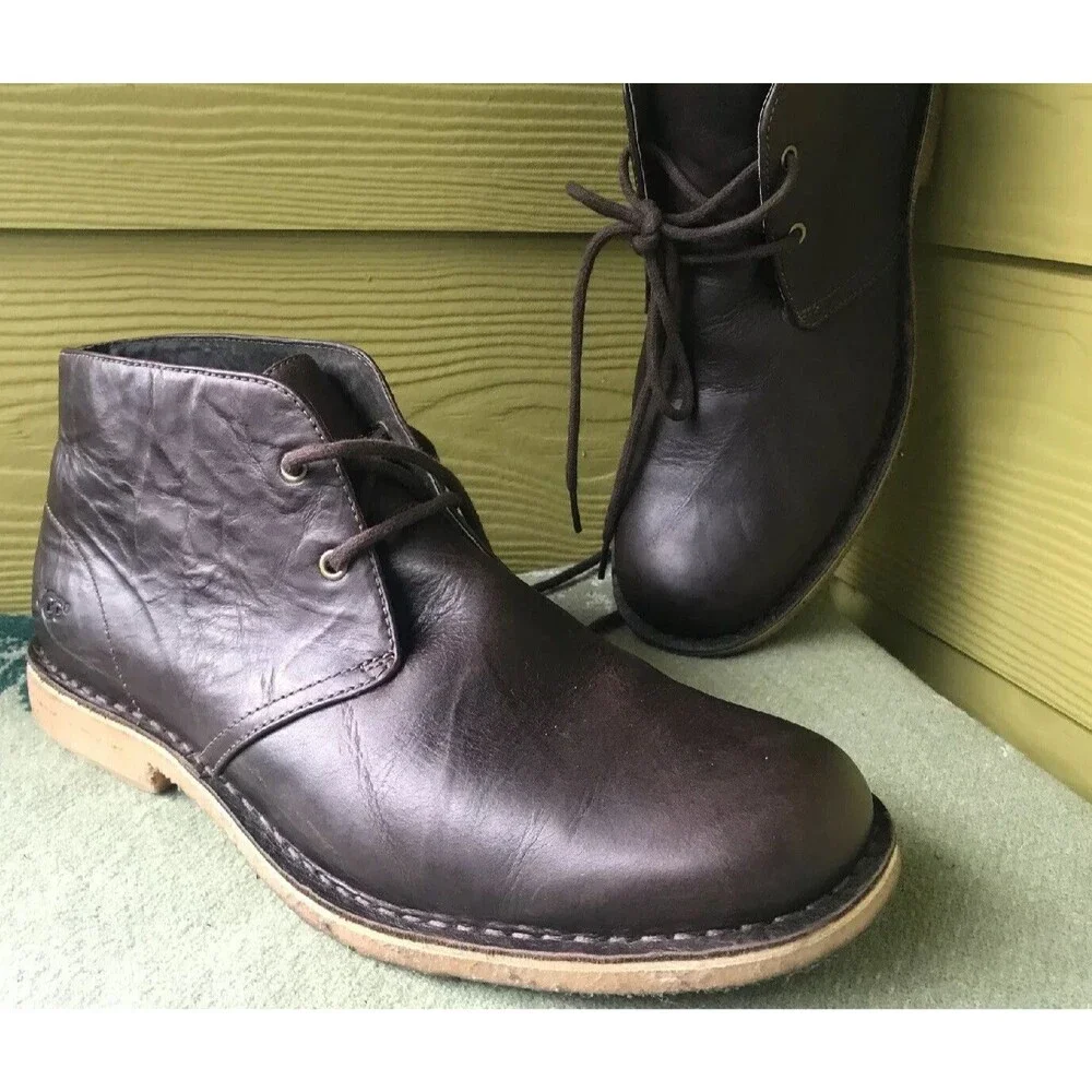 Men’s 11.5 UGG Australia Leighton Chukka Boots Brown Leather Shearling 45.5 Eur